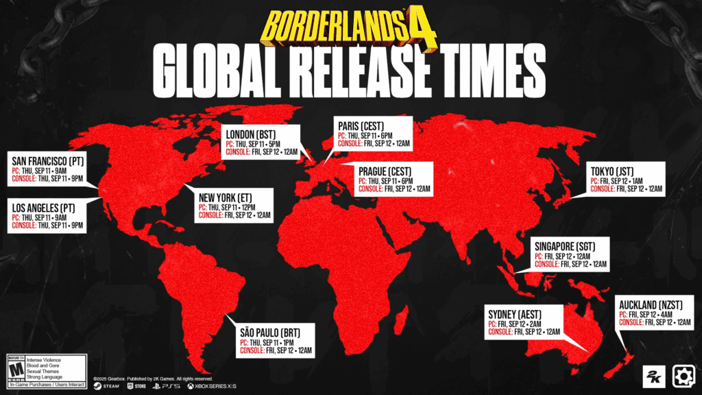Borderlands 4 Global Launch times
