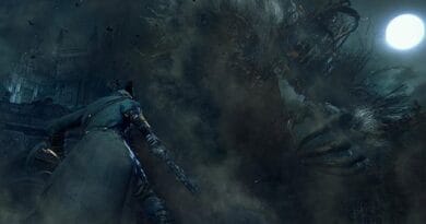 Official Bloodborne artwork showing a Hunter in the gothic city of Yharnam