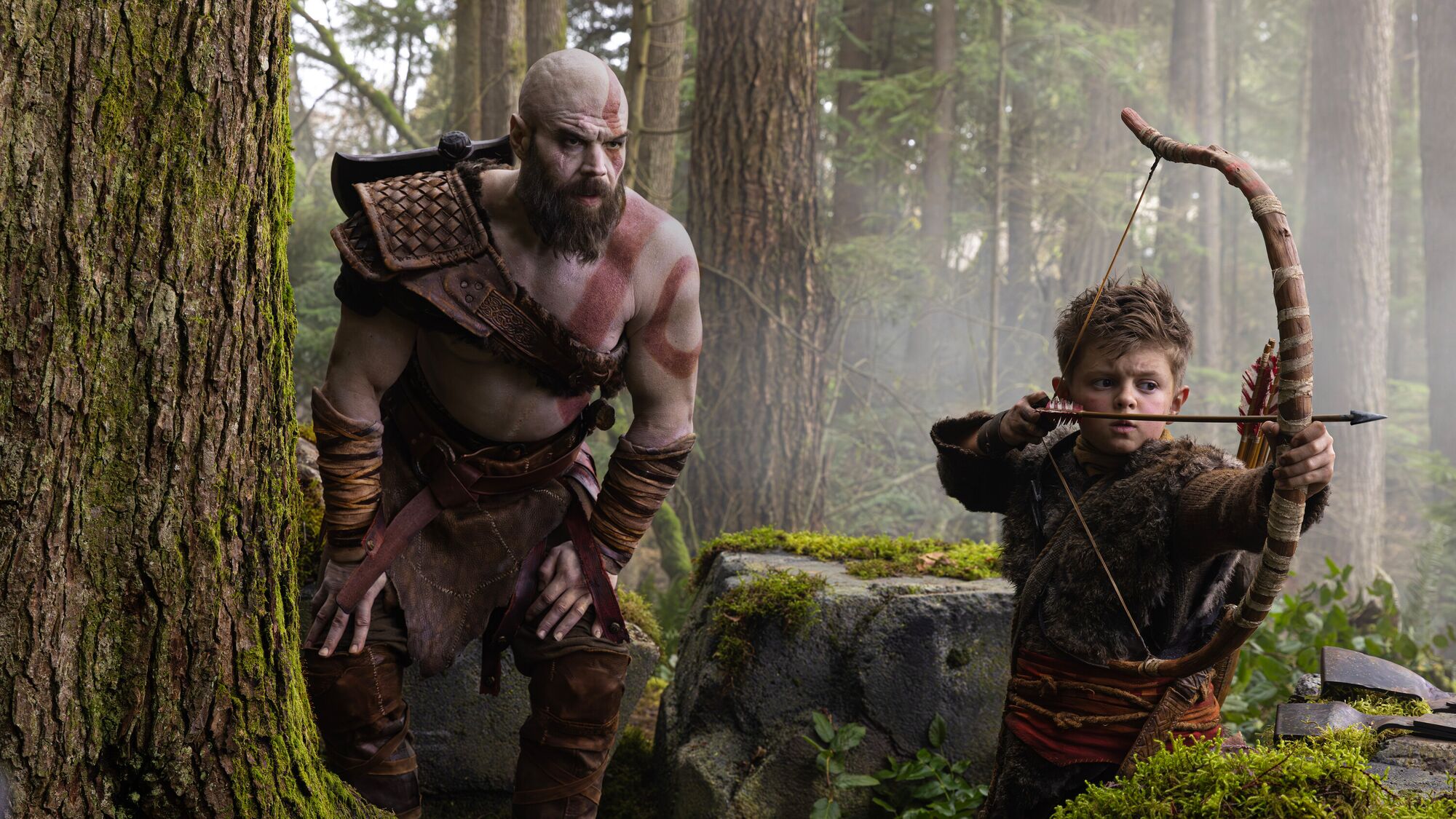 Official first-look photo of Kratos and Atreus from Amazon's God of War series
