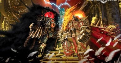 The Emperor of Mankind in golden armor with a psychic halo and flaming sword, official Warhammer 40000 artwork