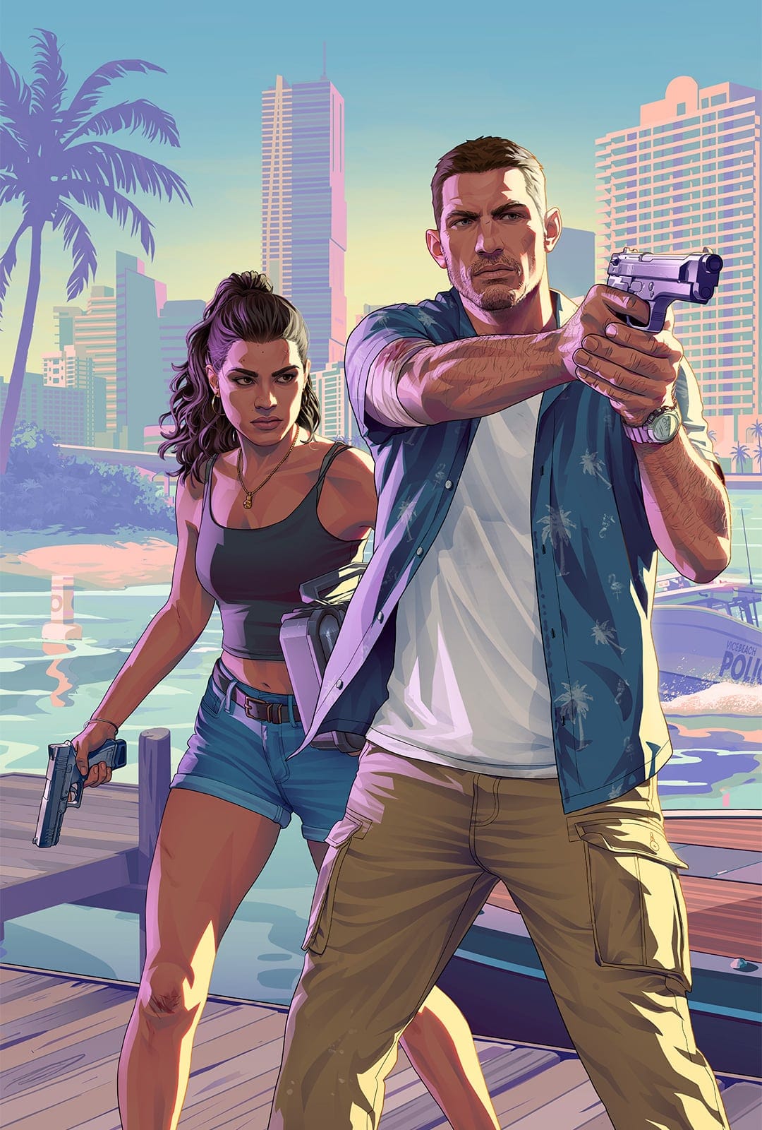 Thumbnail from the official GTA 6 Trailer 2, showing Jason and Lucia in Vice City