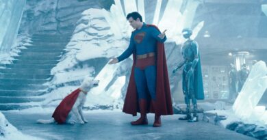 Superman standing with Krypto in the Fortress of Solitude from James Gunn's Superman, used in DC's Man of Tomorrow announcement
