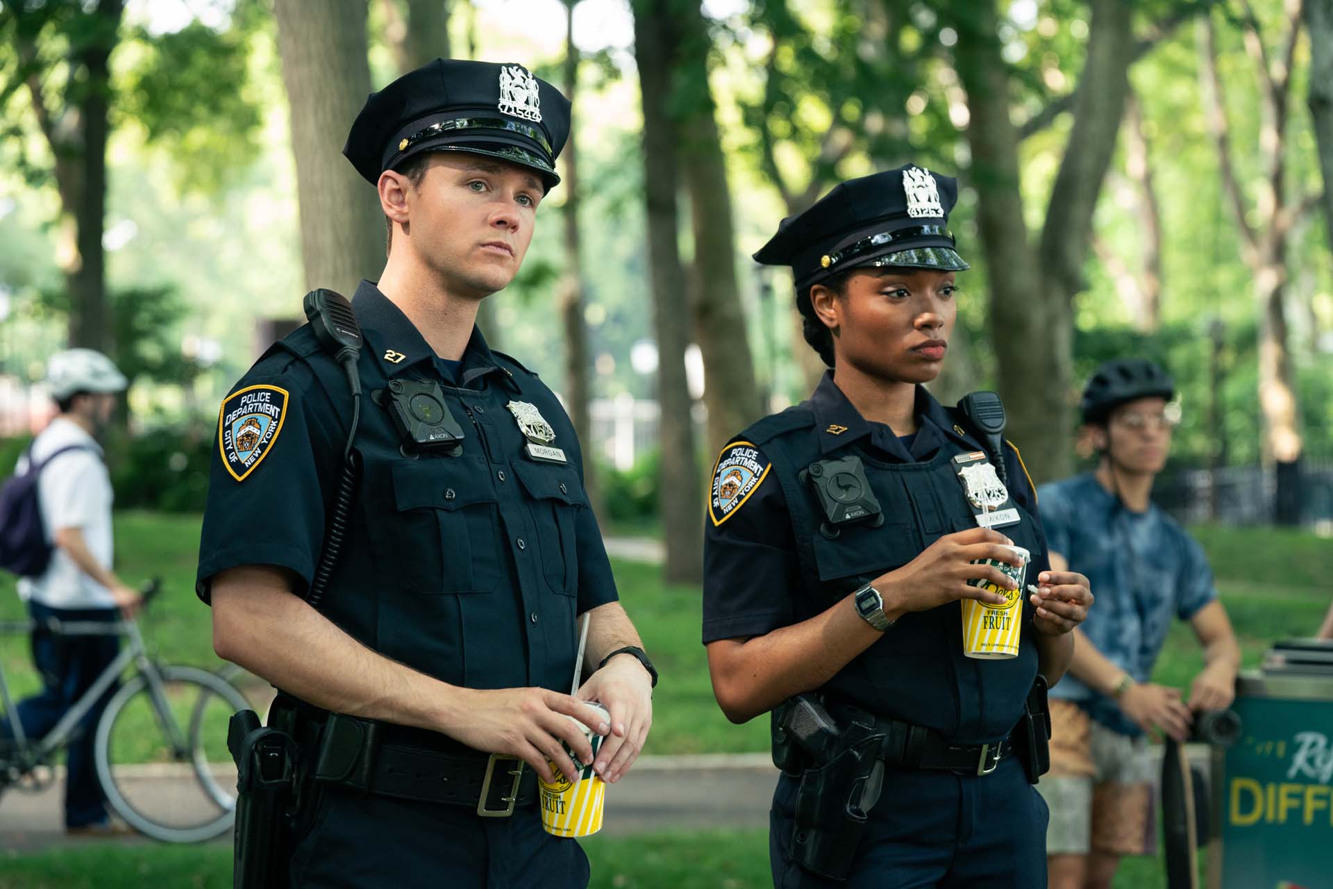 Jack Alcott as Harrison Morgan in NYPD uniform in Dexter: Resurrection Season 2