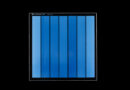 A piece of Project Silica glass storage media written with data, shown as vertical color bars in shades of blue