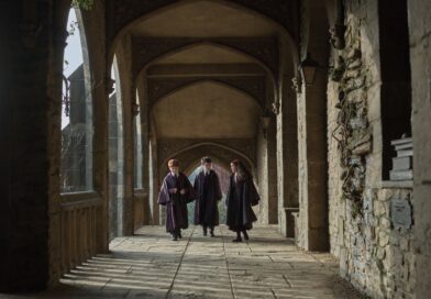 Dominic McLaughlin, Alastair Stout, and Arabella Stanton as Harry, Ron, and Hermione in HBO's Harry Potter series