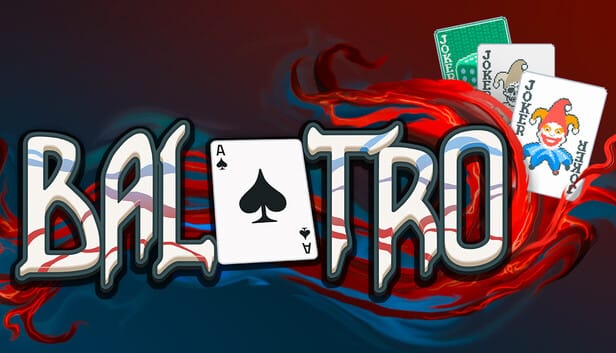 Official Steam store artwork for Balatro, a poker-themed roguelike deck-building game
