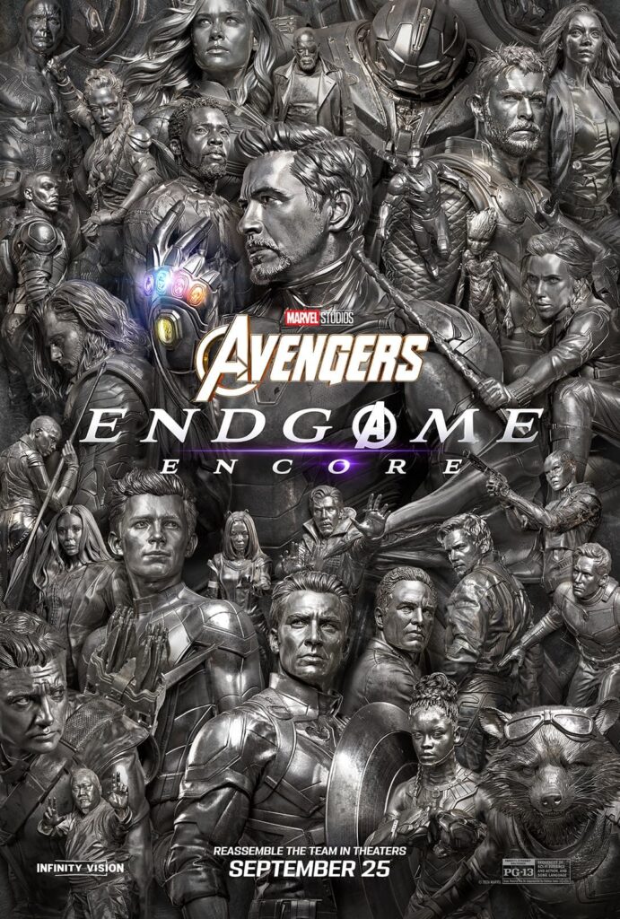 Official poster for the 2026 theatrical re-release of Avengers: Endgame, subtitled Encore