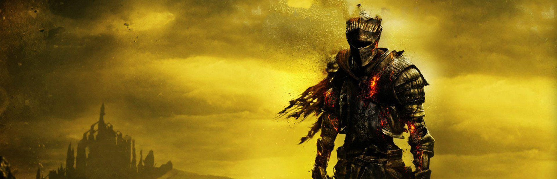 Official Dark Souls III key art of the Ashen One before the Kiln of the First Flame