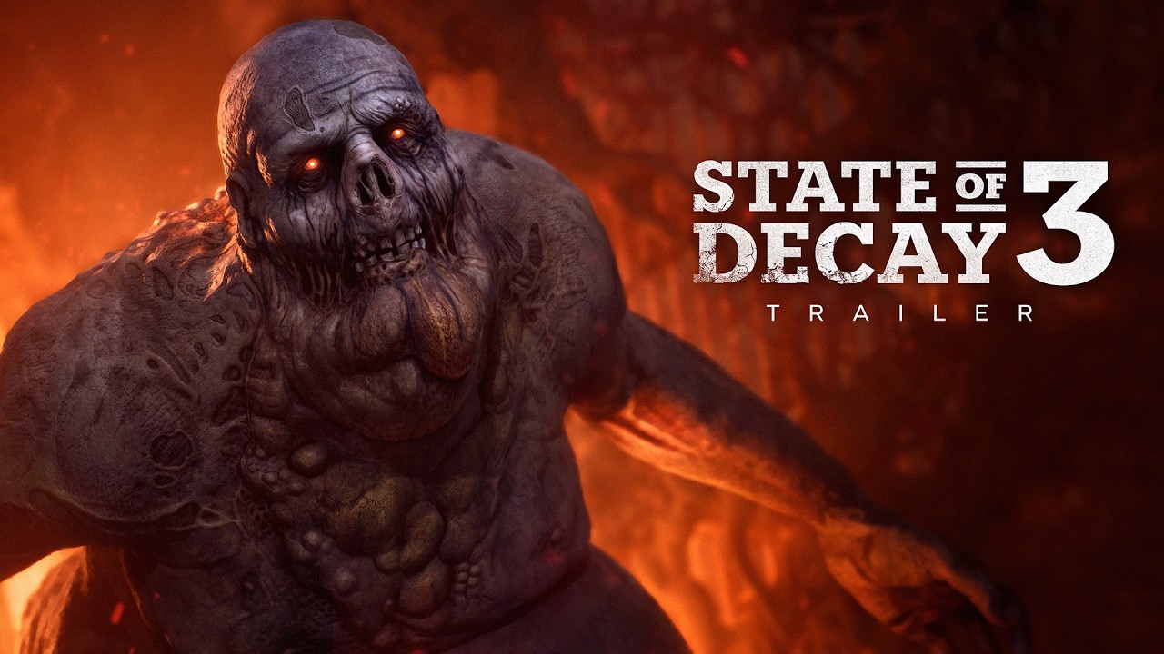 A screenshot from an official State of Decay 3 trailer showing a survivor exploring an overgrown landscape