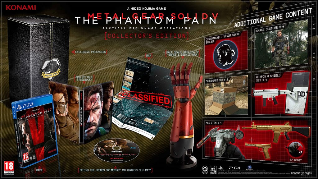 Metal Gear Solid V The Phantom Pain Collector's Edition official box contents, Konami press photo