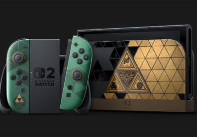 Official photo of the Nintendo Switch 2 Legend of Zelda 40th Anniversary Edition console, Joy-Con 2 controllers, and dock