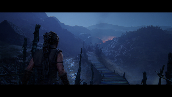 Senua looking over a landscape in a screenshot from Ninja Theory's upcoming game
