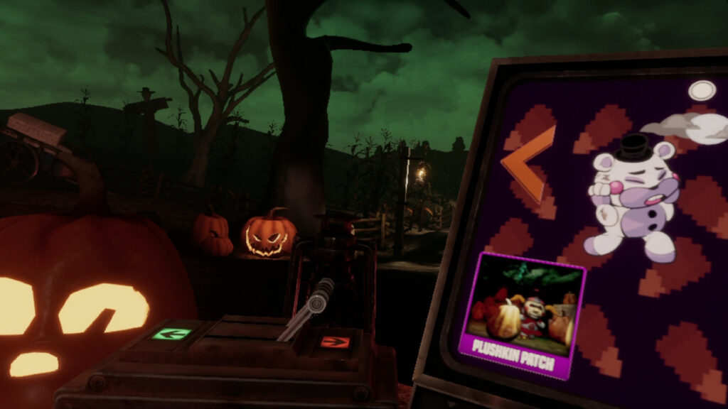 A jack-o'-lantern-lit graveyard scene from Five Nights at Freddy's: Help Wanted's Curse of Dreadbear DLC