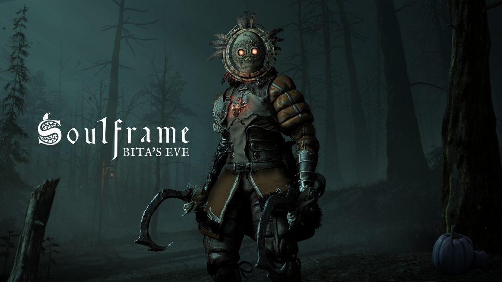 Official Soulframe Bita's Eve artwork showing a masked envoy holding sickles in a foggy forest