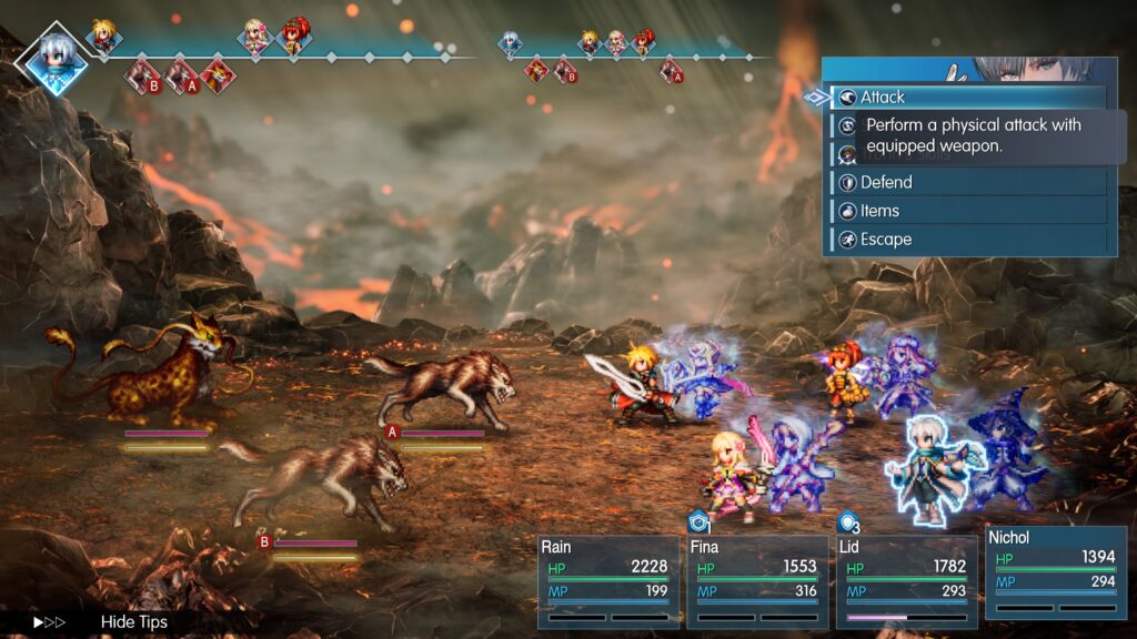 Final Fantasy Resonance turn-based battle with the action order timeline at the top