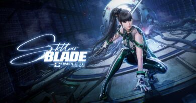 Key art for Stellar Blade Complete Edition showing EVE crouching in a futuristic facility