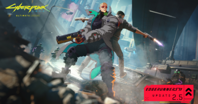 Cyberpunk 2077 Edgerunners 2 Update 2.5 key art showing V dual-wielding pistols in Night City