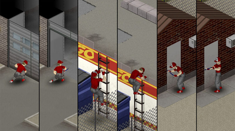 Project Zomboid survivor using a ladder in official Build 42.22 Pre-Release artwork