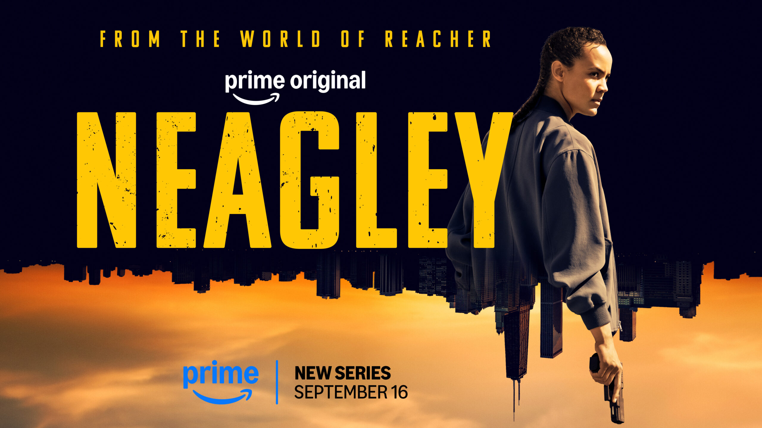 Chicago skyline key art for Prime Video's Reacher spinoff Neagley, renewed for Season 2
