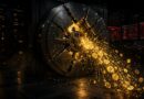 Illustration of a cracked digital vault leaking crypto coins, symbolizing the Binance hack
