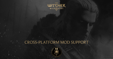 Official The Witcher 3 Wild Hunt Cross-Platform Mod Support key art showing Geralt