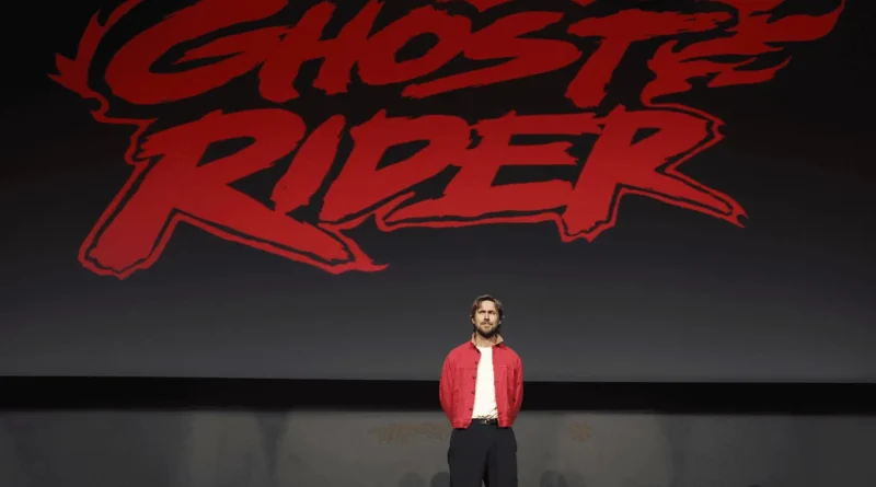 Ryan Gosling on stage in front of the Ghost Rider logo at San Diego Comic-Con 2026