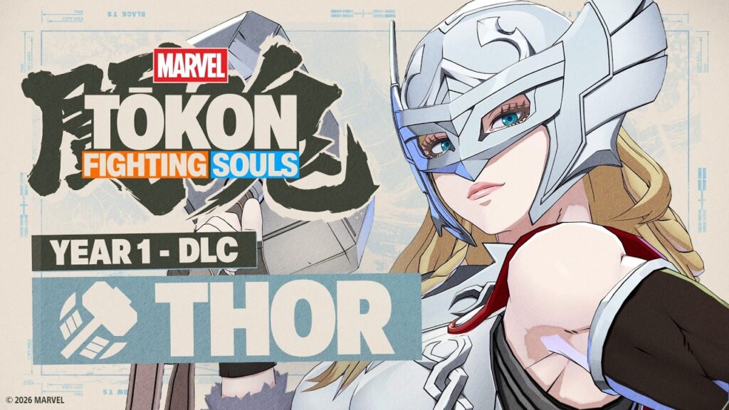 Jane Foster as Thor wielding Mjolnir in the Marvel Tokon: Fighting Souls Year 1 DLC reveal trailer