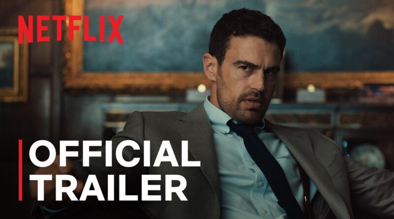 Official Netflix trailer card for The Gentlemen Season 2 showing Theo James as Eddie Horniman
