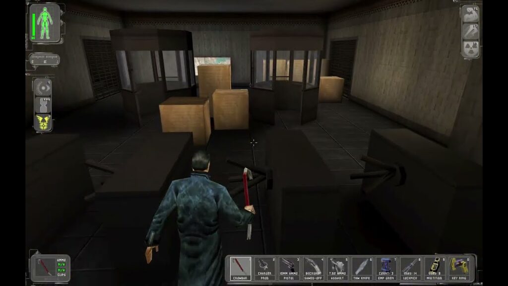JC Denton in third person wearing different outfits thanks to the Augmentique mod integration