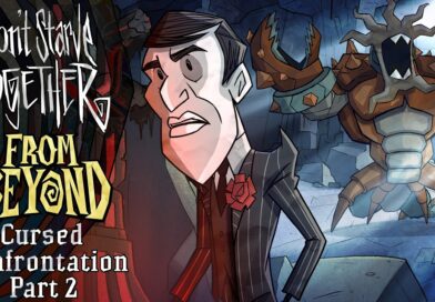 Don't Starve Together From Beyond Cursed Confrontation Part 2 key art with Maxwell and a stone creature in the Caves