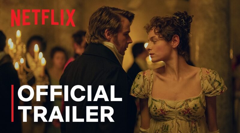 Jack Lowden as Mr. Darcy and Emma Corrin as Elizabeth Bennet at a ball in Netflix's Pride and Prejudice
