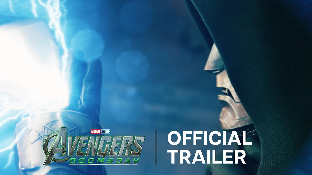 Doctor Doom in profile facing Thor's lightning in the Avengers: Doomsday official trailer