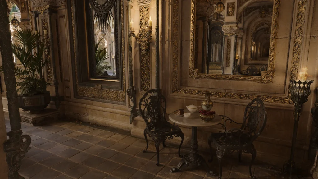 Path traced mirror reflections in a hallway rendered with NVIDIA RTX Kit