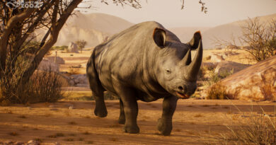 Planet Zoo 2 animals list, black rhinoceros in a savannah habitat