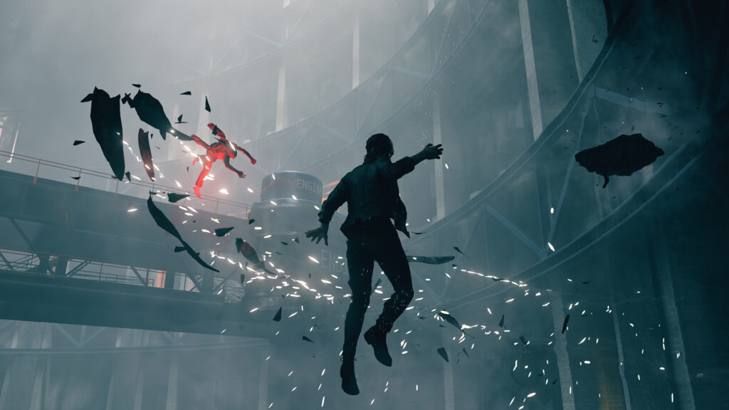 Jesse Faden levitating in a combat scene inside the Oldest House in Control