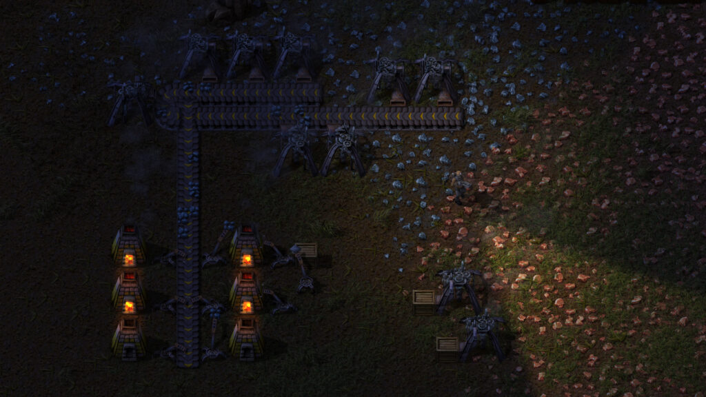 An automated Factorio production line wired into the circuit network