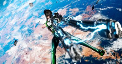 Eve diving from orbit toward Earth in Stellar Blade