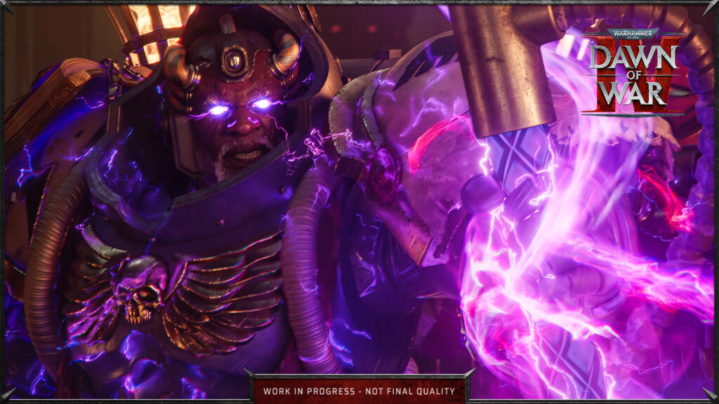A Necron leader channelling green and purple energy in Warhammer 40,000: Dawn of War IV