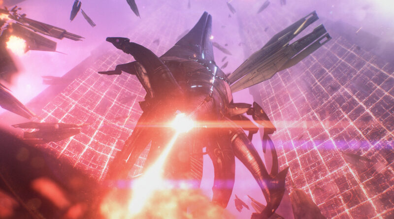 The Reaper Sovereign attacking the Citadel in Mass Effect Legendary Edition