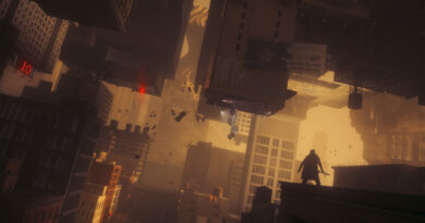 Dylan Faden standing above a warped, folded Manhattan skyline in Control Resonant