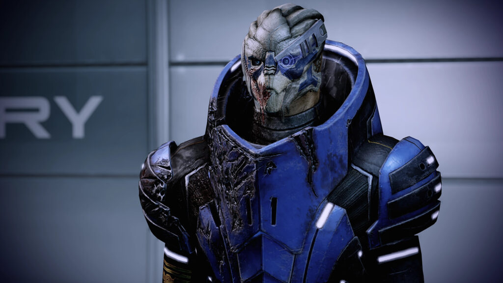 Garrus Vakarian in battle-damaged armor in Mass Effect Legendary Edition
