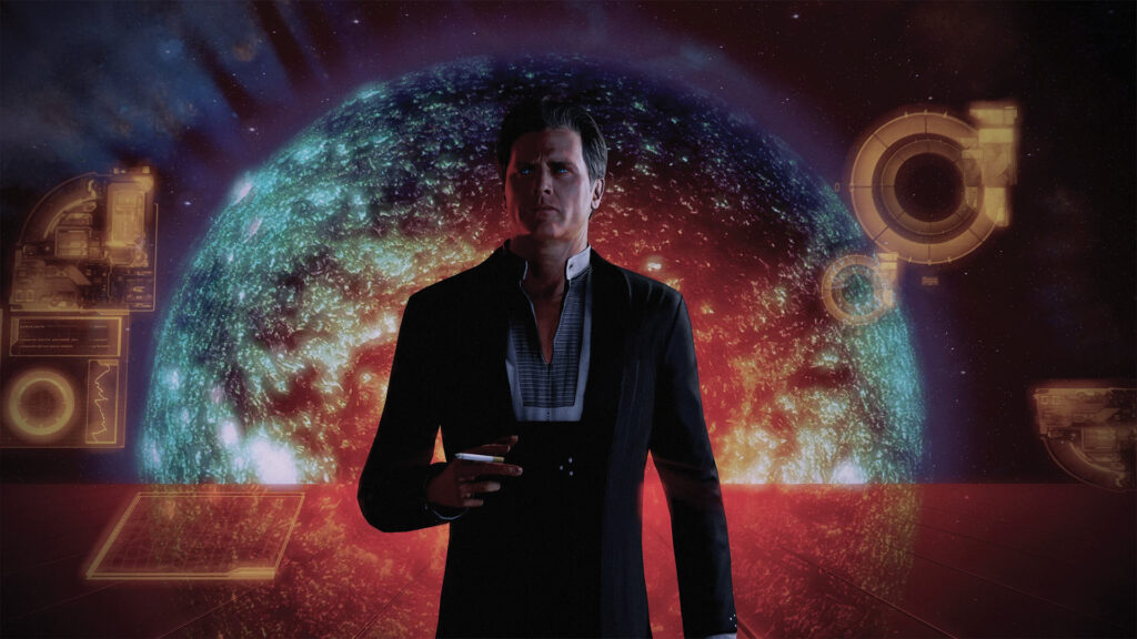 The Illusive Man standing in front of a star in Mass Effect 2