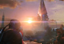 Commander Shepard looks out over a sunset in Mass Effect Legendary Edition