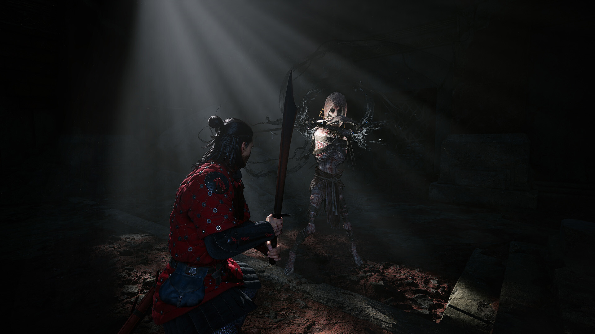Coen standing in a dark cellar lit by a beam of light in The Blood of Dawnwalker