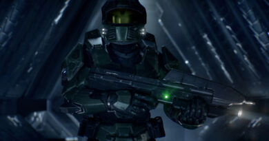 Master Chief holds his assault rifle in a dark corridor in Halo: Campaign Evolved