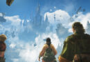 The Expedition Team looks out at the floating ruins of the Skybound Eyrie in Monster Hunter Wilds: Ascendance