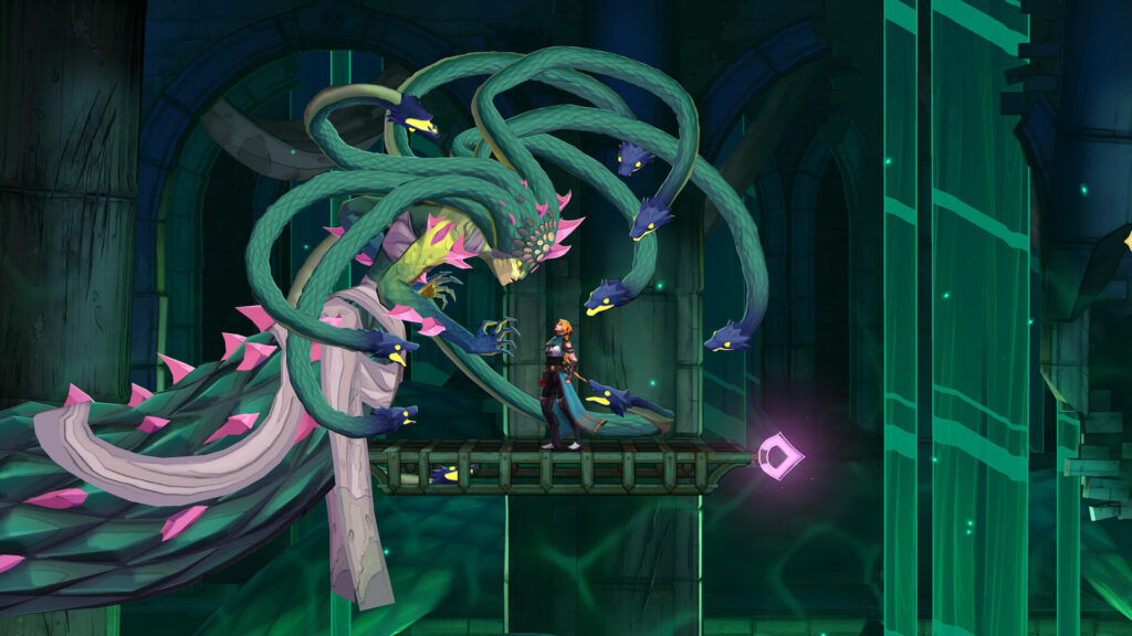 Rose Belmont facing a serpent-haired boss in Castlevania: Belmont's Curse
