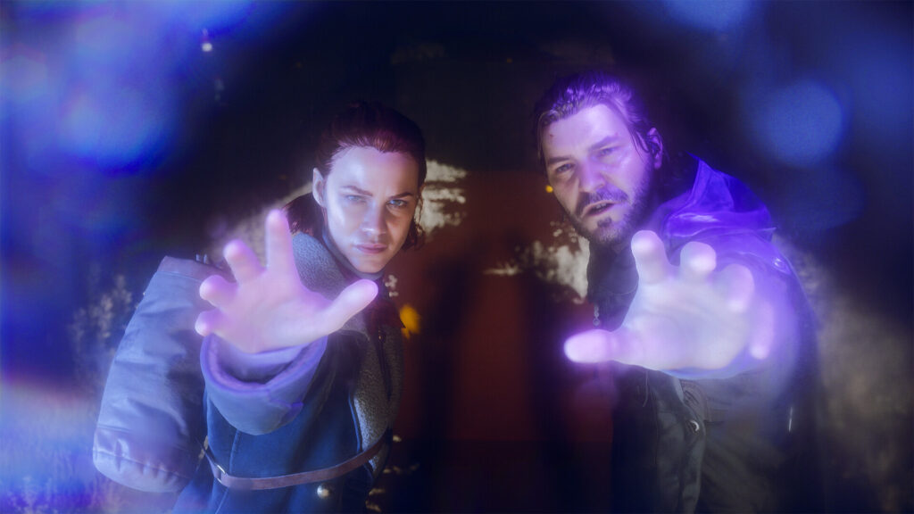 Jesse and Dylan Faden reaching out together with paranatural energy in Control Resonant