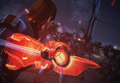 Shepard wielding an Omni-Blade in combat against husks in Mass Effect Legendary Edition