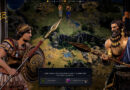 Two Civilization VII leaders facing off during a diplomatic war declaration